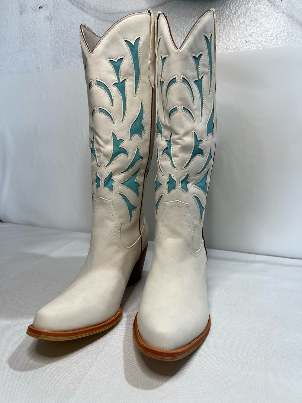White & Teal Western Women’s Cowboy Boots
